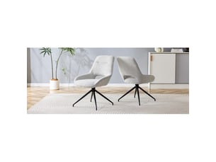 Ensemble de 2 chaises pivotantes 360°, tissu beige-gris, cadre métal noir à 4 pieds - salle à manger moderne