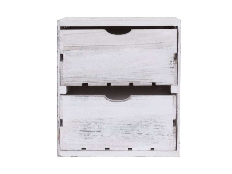  Commode hwc-c62, 2 tiroirs, 36x32x26cm - blanc shabby  - Conforama D