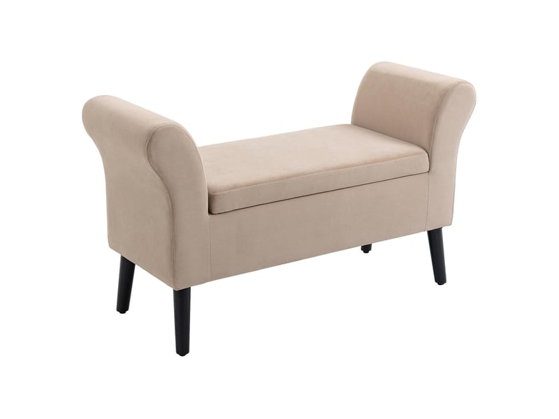  Banc coffre avec accoudoirs en tissu aspect velours beige 111,5 x 41 x 65 cm  - Conforama A
