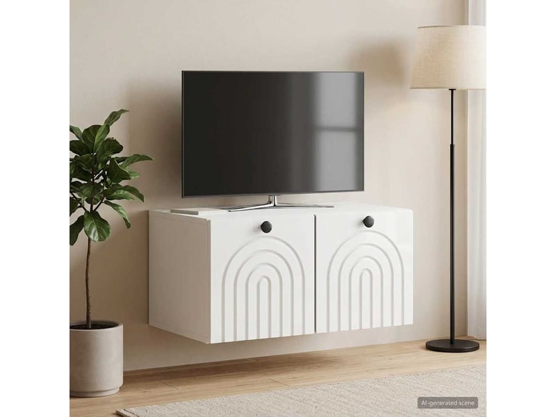  Meuble tv - banc tv - meuble de rangement mural montage mural blanc brillant 59,5 x 41 x 30 cm  - Conforama B