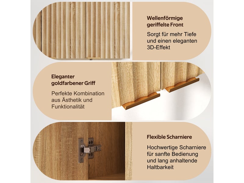  Armoire murale 3 portes rangement mural mdf naturel design moderne pour cuisine salle de bain 90x60 cm  - Conforama R