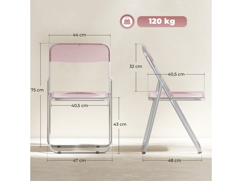 Chaise pliante aubvevik lot de 4 acrylique transparente rose - Conforama C