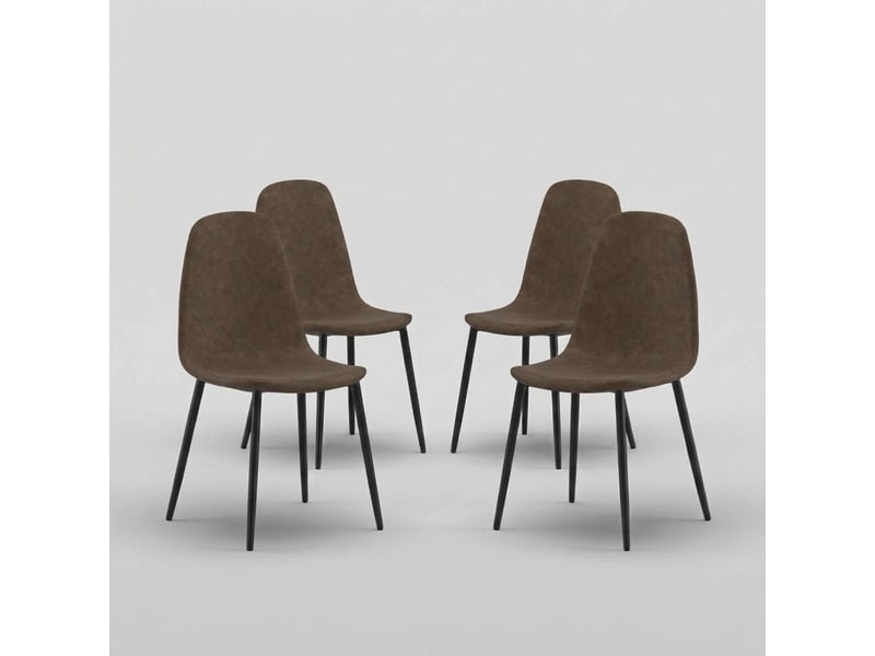  Lot de 4 chaises rembourrées en similicuir pour salon aurelia - marron foncé  - Conforama A