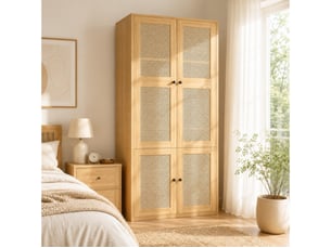 Armoire 2 porte(s) battante 3 tiroir(s) <strong>LEYTN</strong> <strong></strong> coloris bois clair largeur 90 cm