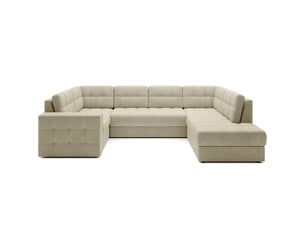 Canapé d'angle convertible monteza beige 299 cm avec coffre et couchage