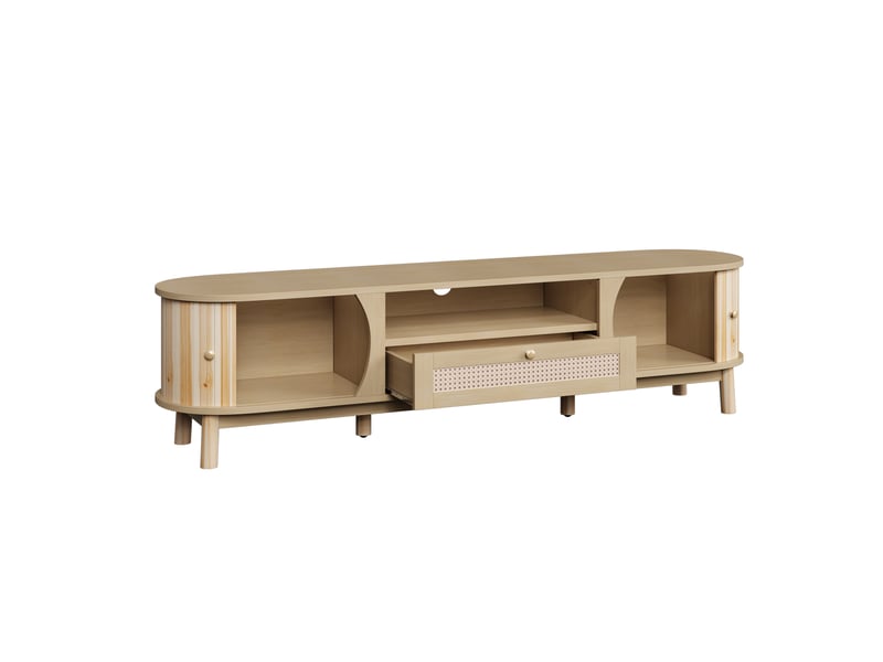  Meuble tv en rotin à portes et tiroirs, portes en bois massif, style campagne, rangement élégant  - Conforama D