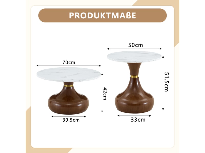  Set 2 tables basses rondes effet marbre - base sablier noyer - design luxueux - salonchambre  - Conforama C