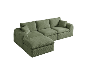 Canapé d’angle modulable 4 places 280 cm, 3-en-1, sans cadre rigide, mousse et ressorts, couchage d’appoint, velours côtelé, vert