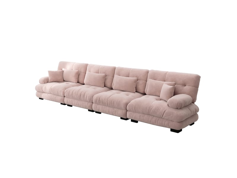  Canapé d'angle, canapé convertible, 4 places, assise profonde, en chenille, rose  - Conforama B