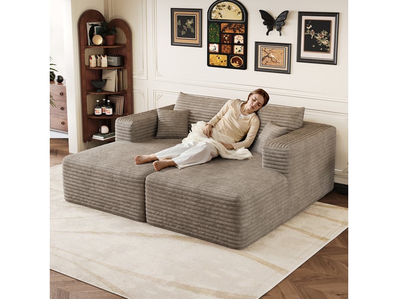 Canapé modulable convertible 2 places 180 x 151 x 58 cm, canapé-lit sans structure, assise en mousse, design minimaliste, velours côtelé, camel Bliss Lite - Conforama D