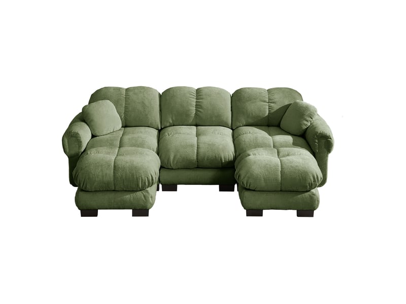  Canapé modulable 260x149x90cm, 2 coussins, ottomane déplaçable, canapé familial confort, bureau, canapé salon, chenille, vert  - Conforama A