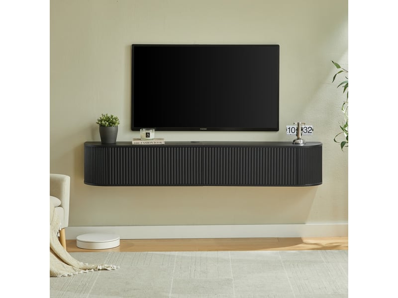  Meuble tv mural 180 cm avec grand rangement et passe-câbles, convient pour téléviseurs 50 à 80 pouces, design moderne  - Conforama E