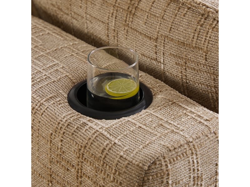  Canapé modulable 4 places 322x161x75 cm kaki en chenille, 2 poufs, coussins, porte-gobelets, 2 poches, assise mousse et ressorts  - Conforama E