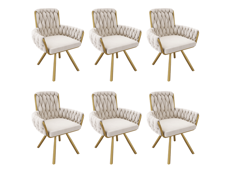  Chaise de salle à manger lot de 6 pivotante 360° avec accoudoirs  - dossier haut velours beige  - Conforama A