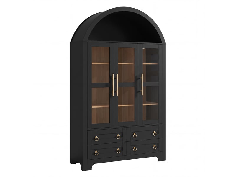  Buffet haut 3 portes vitrées et 4 tiroirs 110x40x185 cm noir  - Conforama E