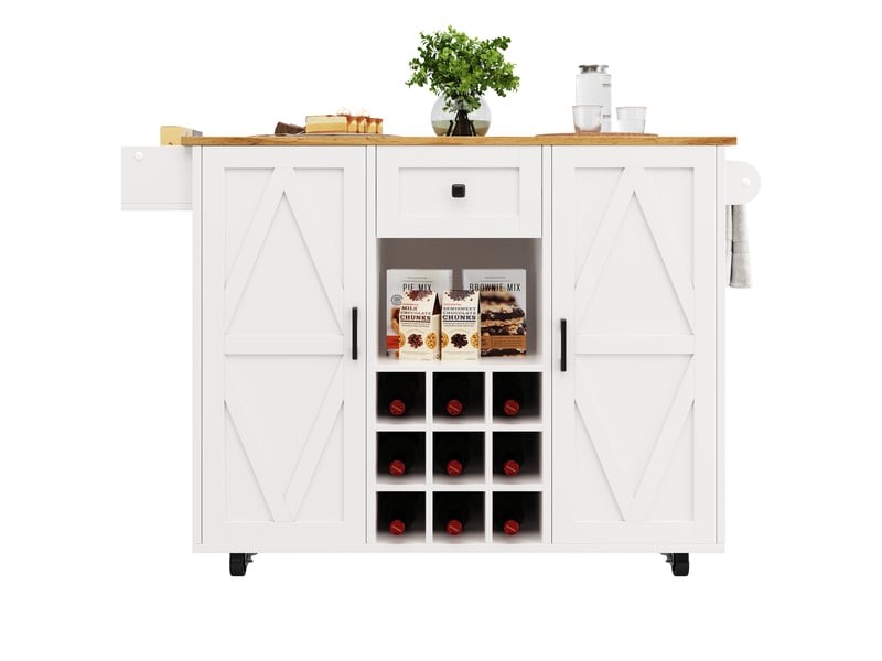  Desserte roulante,chariot de cuisine avec 2 portes,1 tiroir,1 niche,casier à vin,étagères à snack,plateau pliable,porte-serviettes et étagère latérale,blanc desserte blanc - Conforama D