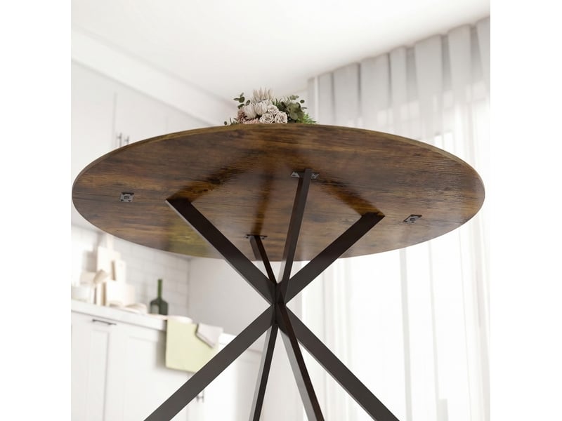  Table de salle à manger ronde pour 4 personnes avec plateau en 2 parties et pieds en acier, pour cuisine et salon  - Conforama E