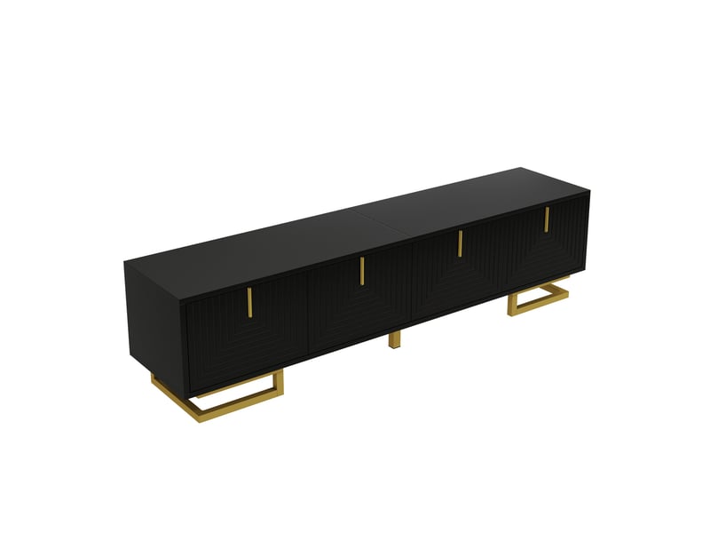  Meuble tv noir 160 cm avec pieds dorés et portes texturées  - Conforama E