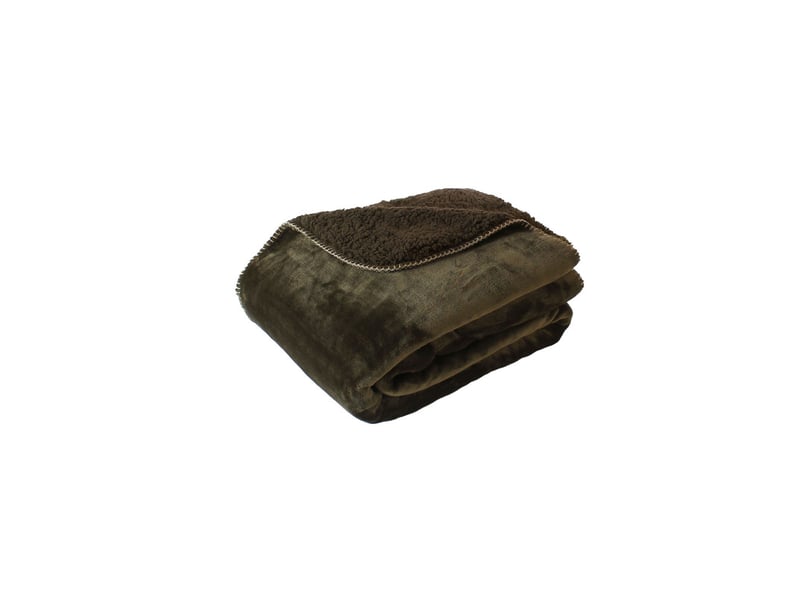 Plaid effet fourrure en flanelle sherlock 300 g,m² 125x150 cm – finition surjet - 125x150cm - vert kaki  - Conforama B