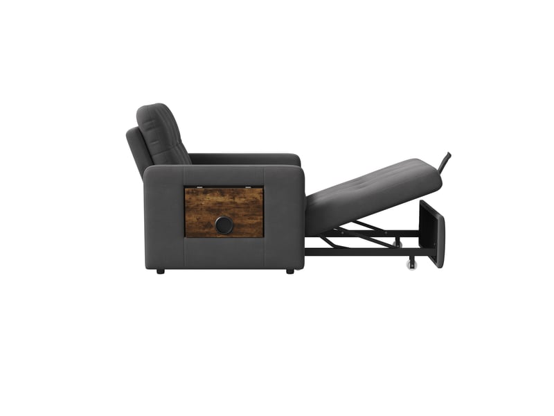  Fauteuil canapé-lit convertible 1-place - gris moyen - 190 x 69 cm - en tissu chenille avec tablette en bois et chargeur usb intégré  - Conforama A