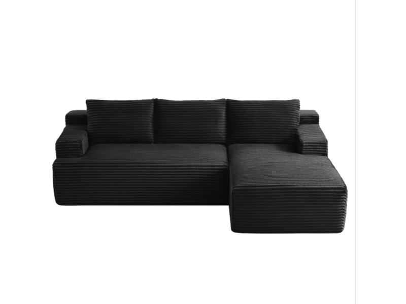  Canapé d'angle modulable - 4 places - sans montage - assise profonde - velours côtelé - design moderne - assise confortable - canapé de salon - noir CozyNest - Conforama A