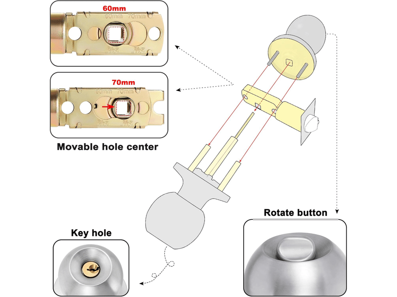  Bouton de porte rond avec serrure et clé (argenté)  - Conforama D