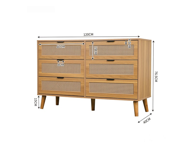  Commode avec 6 tiroirs, tiroirs à poignées métalliques, rangement spacieux pour chambre à coucher, pièces de vie et bureau, 120 x 76,5 x 40 cm  - Conforama C