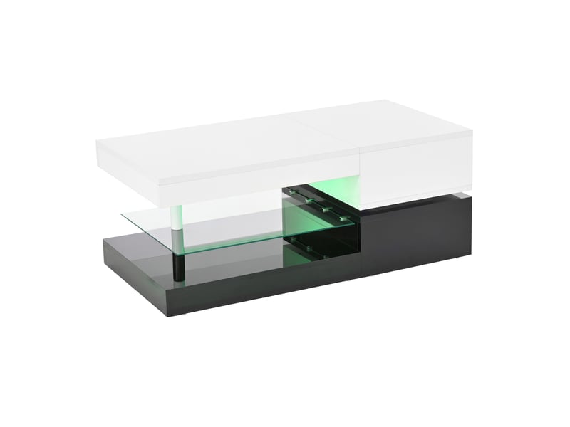  Table basse noir, rangement, éclairage led, portes vitrées, design moderne, structure robuste - 90x45x35.5cm - salon - n621p314466w  - Conforama D