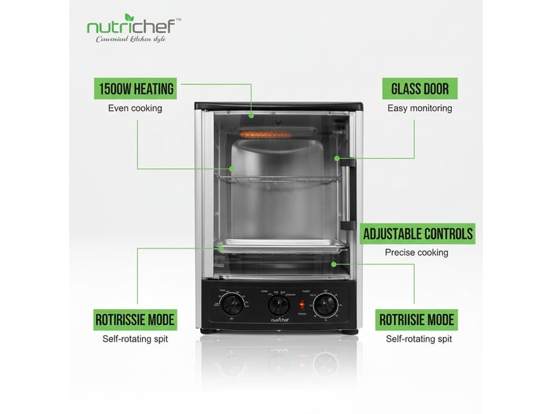  Four rotissoire 24qt, 22l – mini four de comptoir à convection avec grill, minuteur, thermostat réglable, porte vitrée, cuisson uniforme, rôtissoire verticale incluse  - Conforama D
