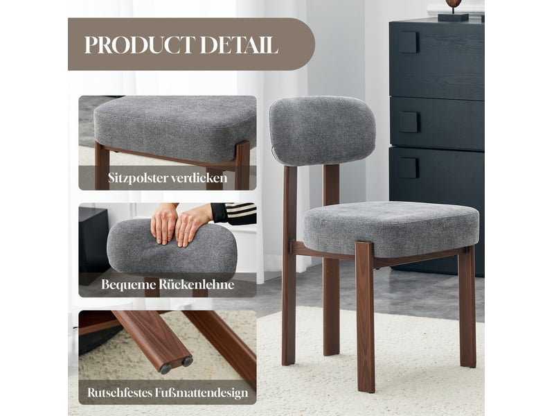  Chaise de salle à manger lot de 2 57x49x82,5 cm – gris – dossier incurvé et assise confortable  - Conforama E