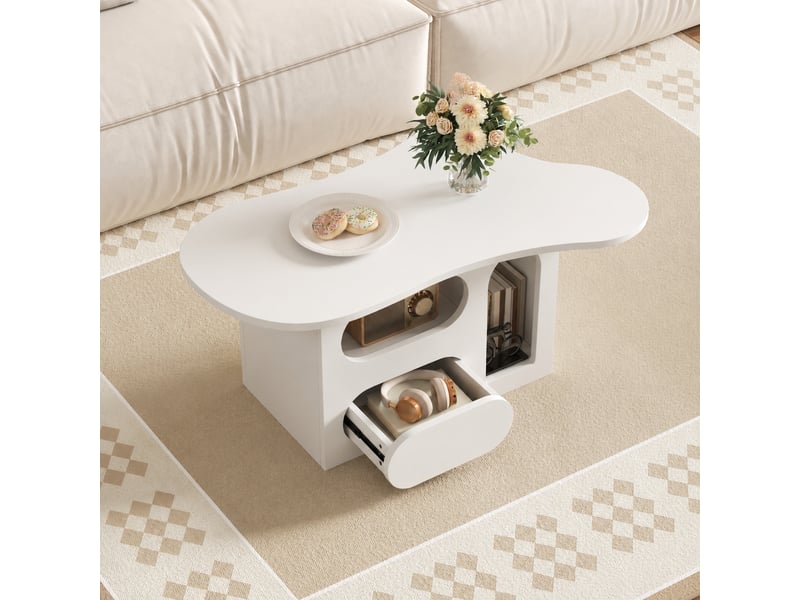  Table basse blanche en forme de nuage avec tiroir, 97 x 45 x 43,5 cm  - Conforama D