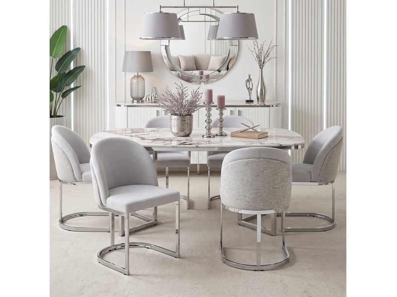  Lot de 6 chaises de salle a manger 58×52x85cm gris et argent, structure en métal, dossier double style contemporain  - Conforama E