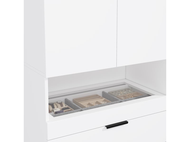  Armoire blanche avec éclairage led, penderie 90x50x200 cm avec 3 tiroirs et portes battantes  - Conforama W