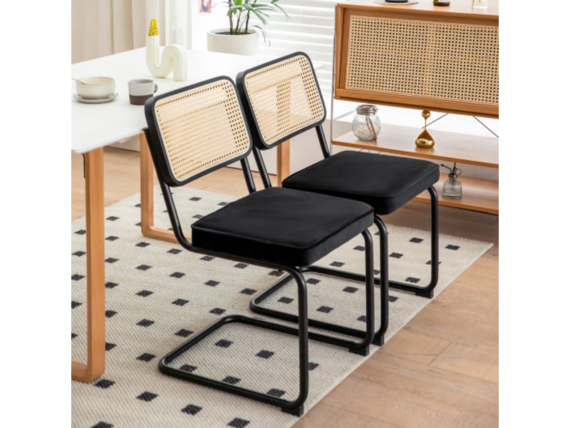  Lot de 2 chaises velours cannage, pieds chromés - style moderne, salle à manger, cuisine, salon  - Conforama B