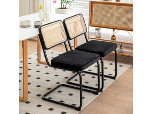 Lot de 2 chaises velours cannage, pieds chromés - style moderne, salle à manger, cuisine, salon