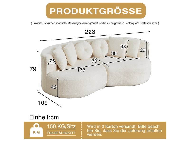 Canapé 2 places - 223 x 109 x 79 cm - canapé de salon divan lounge design cashew et rembourré en chenille - beige - Conforama E