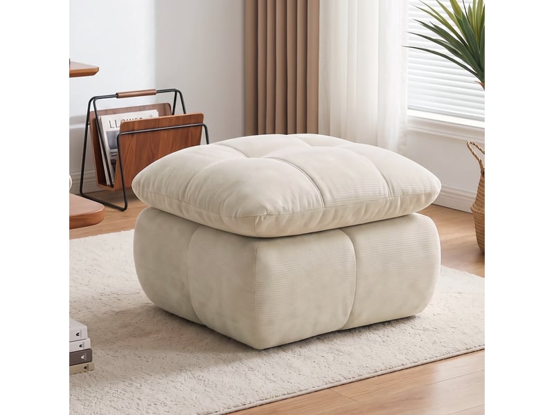 Pouf repose-pieds - 72 x 63 x 50 cm - ottoman en tissu chenille avec coussin moelleux - beige - Conforama B