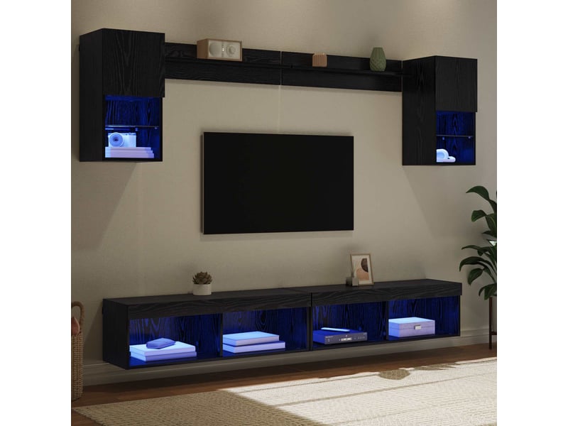 Unités murales tv avec led 6 pc chêne noir bois d'ingénierie shl34390  - Conforama E