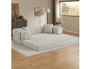 Canapé convertible 2 places avec fonction couchage - structure acier chromé, mousse, velours côtelé beige