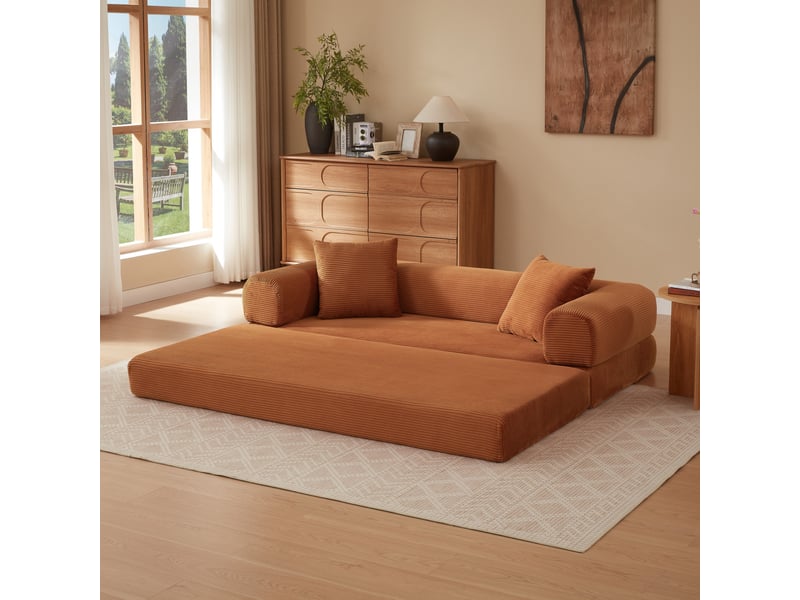 Canapé droit convertible modulable en lit, velours côtelé, mousse froide, sans montage, pour salonchambre, terre cuite - Conforama B