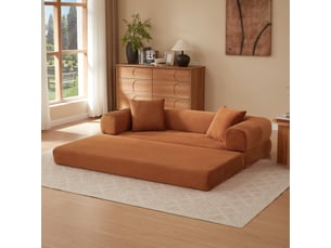 Canapé droit convertible modulable en lit, velours côtelé, mousse froide, sans montage, pour salonchambre, terre cuite