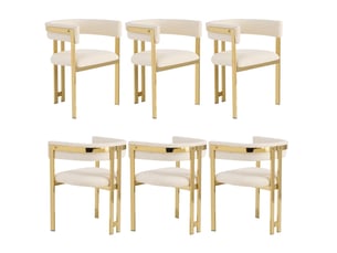 4 chaises de salle à manger confortables et respirantes, style moderne, pieds métalliques galvanisés dorés, tissu chenille beige + or