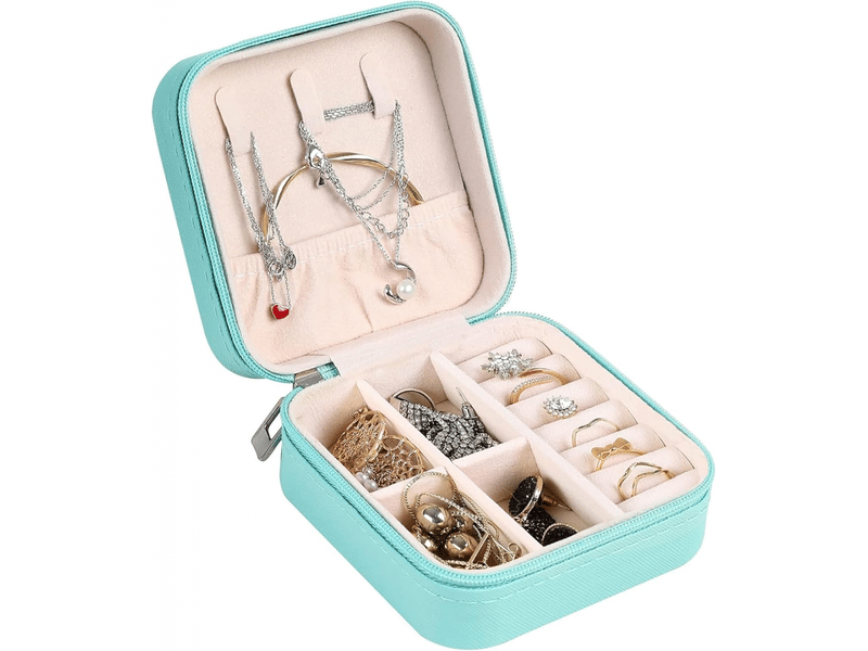  Boite a bijoux de voyage, coffret à bijoux de voyage, pu-leder rangement a bijoux pour bagues, boucles, colliers (bleu)  - Conforama A
