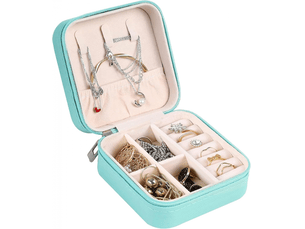 Boite a bijoux de voyage, coffret à bijoux de voyage, pu-leder rangement a bijoux pour bagues, boucles, colliers (bleu)
