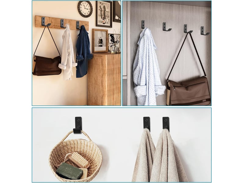 Lot de 4 crochets noirs en acier inoxydable pour la famille, la salle de bain, les ustensiles de cuisine (noir - Conforama B