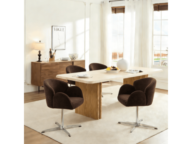  Chaise de salle à manger velours brun pivotante 360°, piètement inox brillant, assise rembourrée, montage facile  - Conforama B