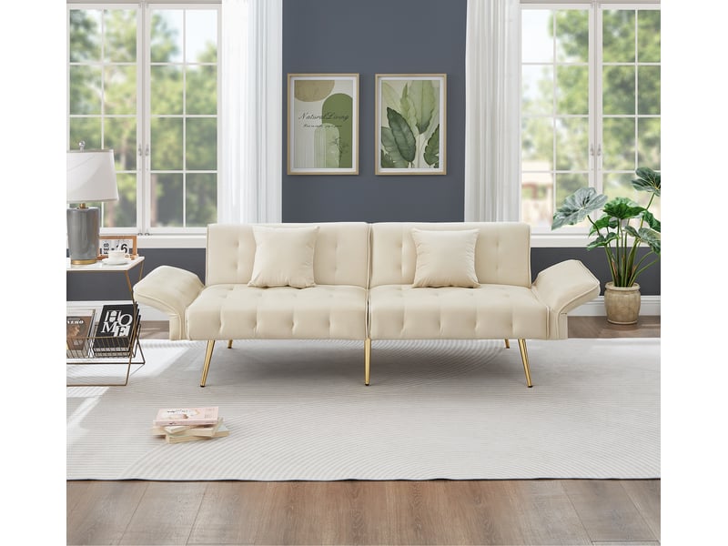 Canapé convertible 2 places velours avec dossier et accoudoirs réglables — espace de couchage généreux pour salon - Conforama B