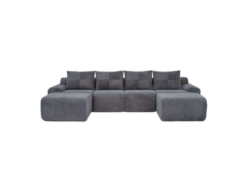  Canapé modulable 4 places 333x174x80 cm, configurable, porte-gobelet intégré, poche latérale, velours côtelé gris foncé  - Conforama A