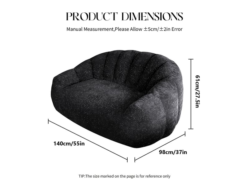  Fauteuil poire géant patte d'ours - 140x98x61cm - canapé pouf rembourré avec accoudoirs tissu flanelle doux - noir  - Conforama E