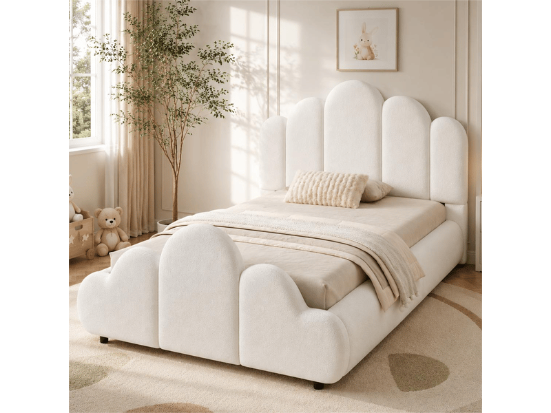 Lit simple rembourré 90x200 cm coloris beige tissu  - Conforama D